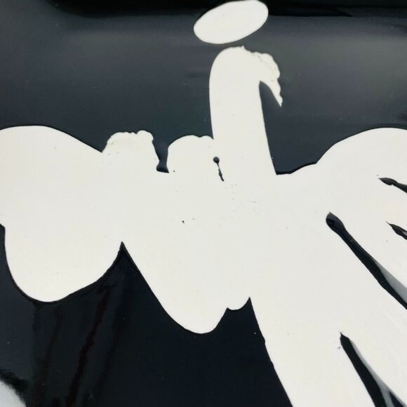 Large Black Ceramic Platter Plate White Glossy Square Abstract Art u - Picture 2 of 4